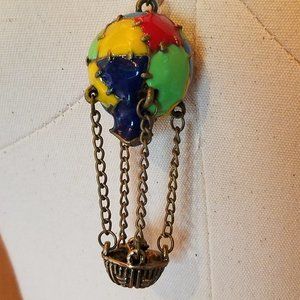 Hot Air Balloon Charm Pendant Necklace Metal Ornament Enameled Jewelry